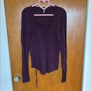 Free People Purple Lace-Up Long Sleeve Shirt, Size S